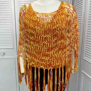 Crochet Poncho Top Oranges Tie Dye OS Doubles as Scarf